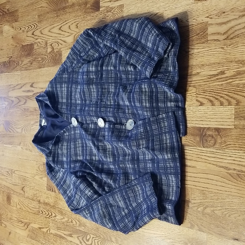 (S) Jones New York Plaid Cotton Linen Blazer Business Casual Unique Buttons